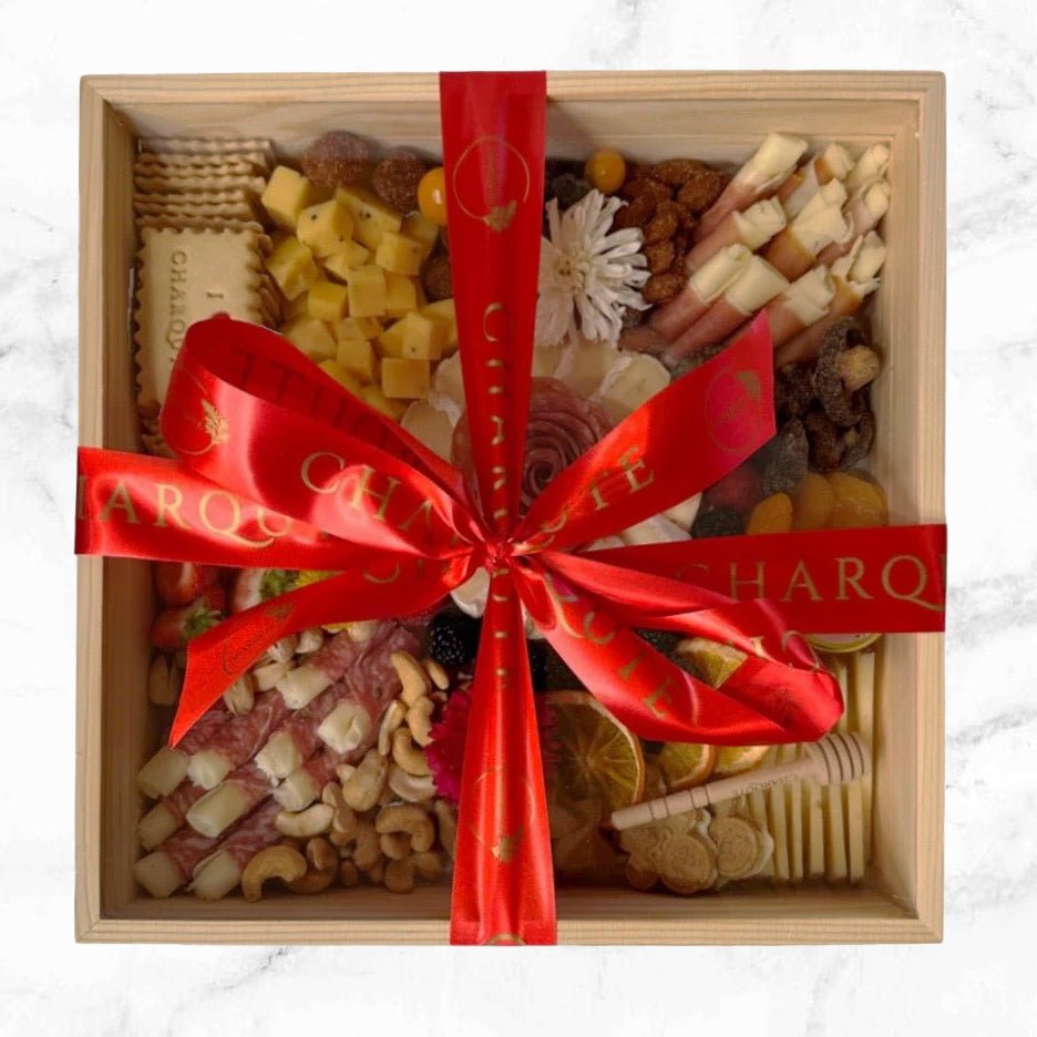 Charqute Small Charcuterie Board Gift Wrapped with Red Ribbon - Perfect Holiday Gift LA
