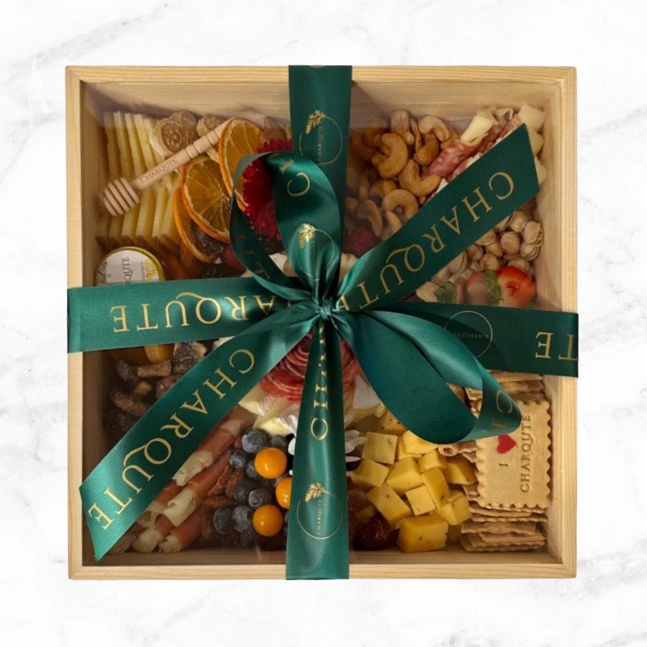 Charqute Small Charcuterie Board Gift Wrapped with Green Charqute Ribbon - Holiday Gift LA