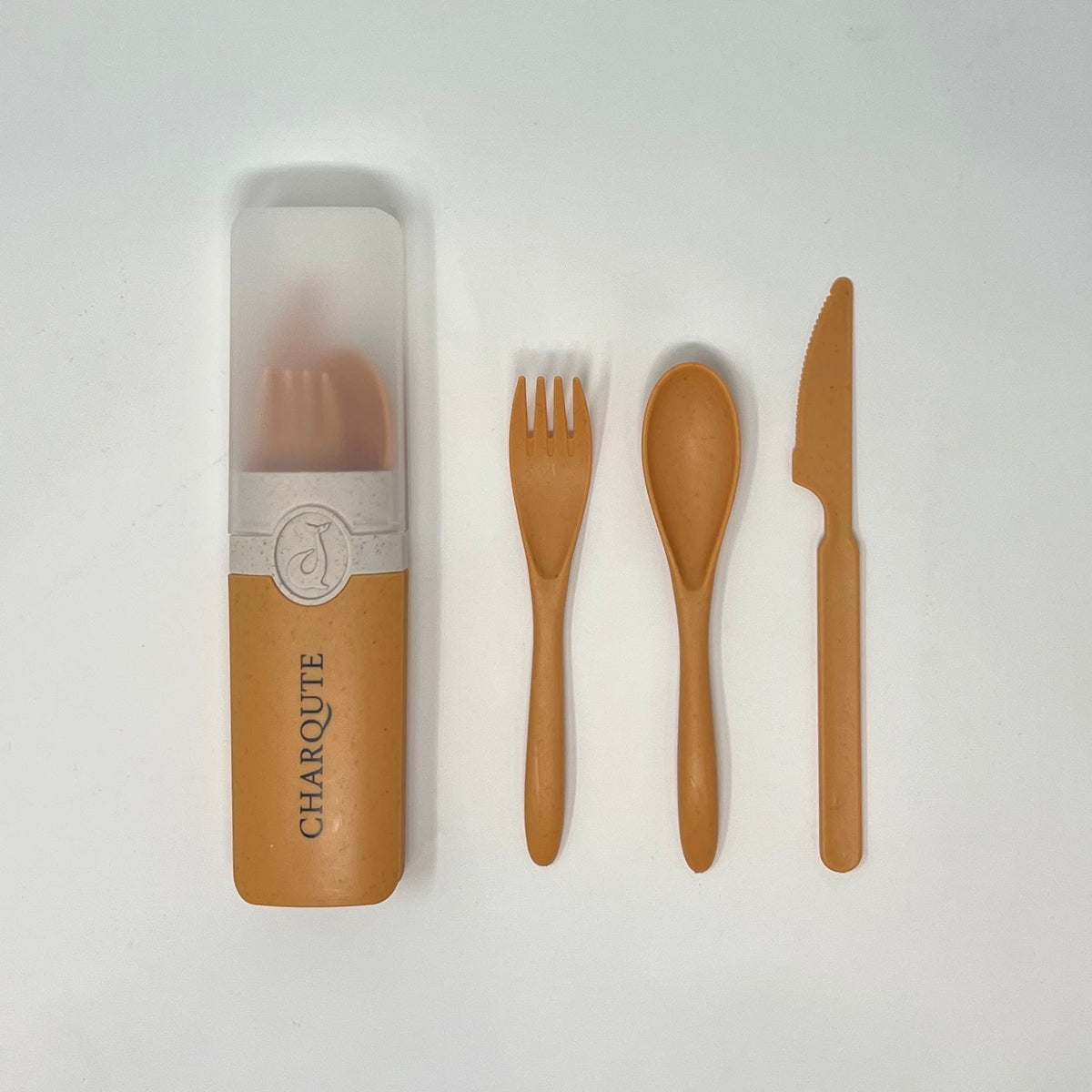 Charqute Orange Reusable Cutlery Set Out of Case - Eco-Friendly Biodegradable Utensils