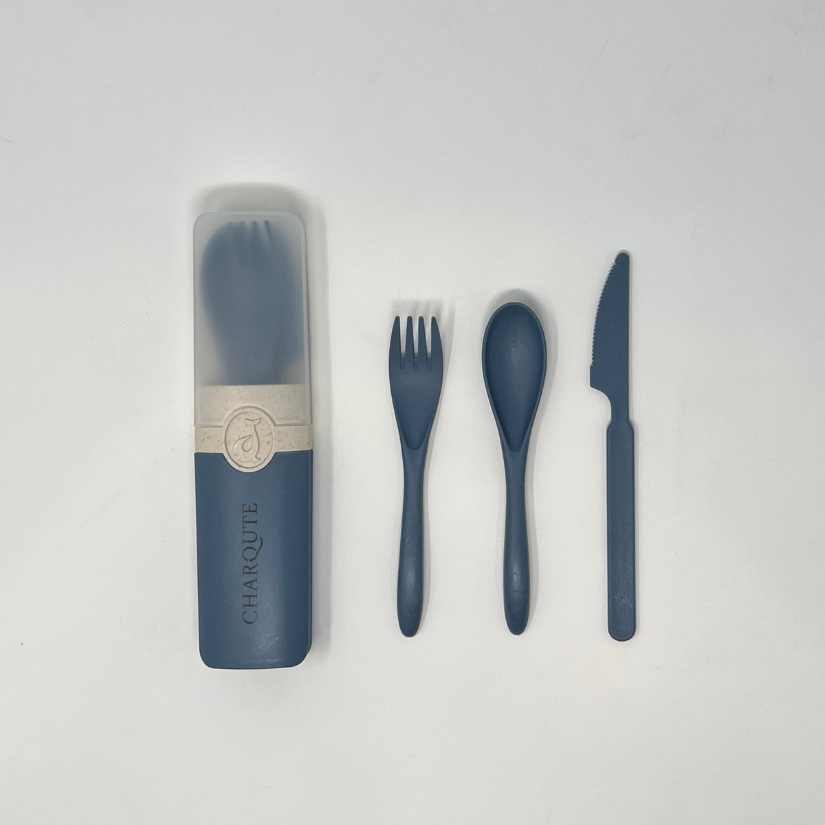 Charqute Navy Blue Reusable Cutlery Set Out of Case - Eco-Friendly Biodegradable Utensils