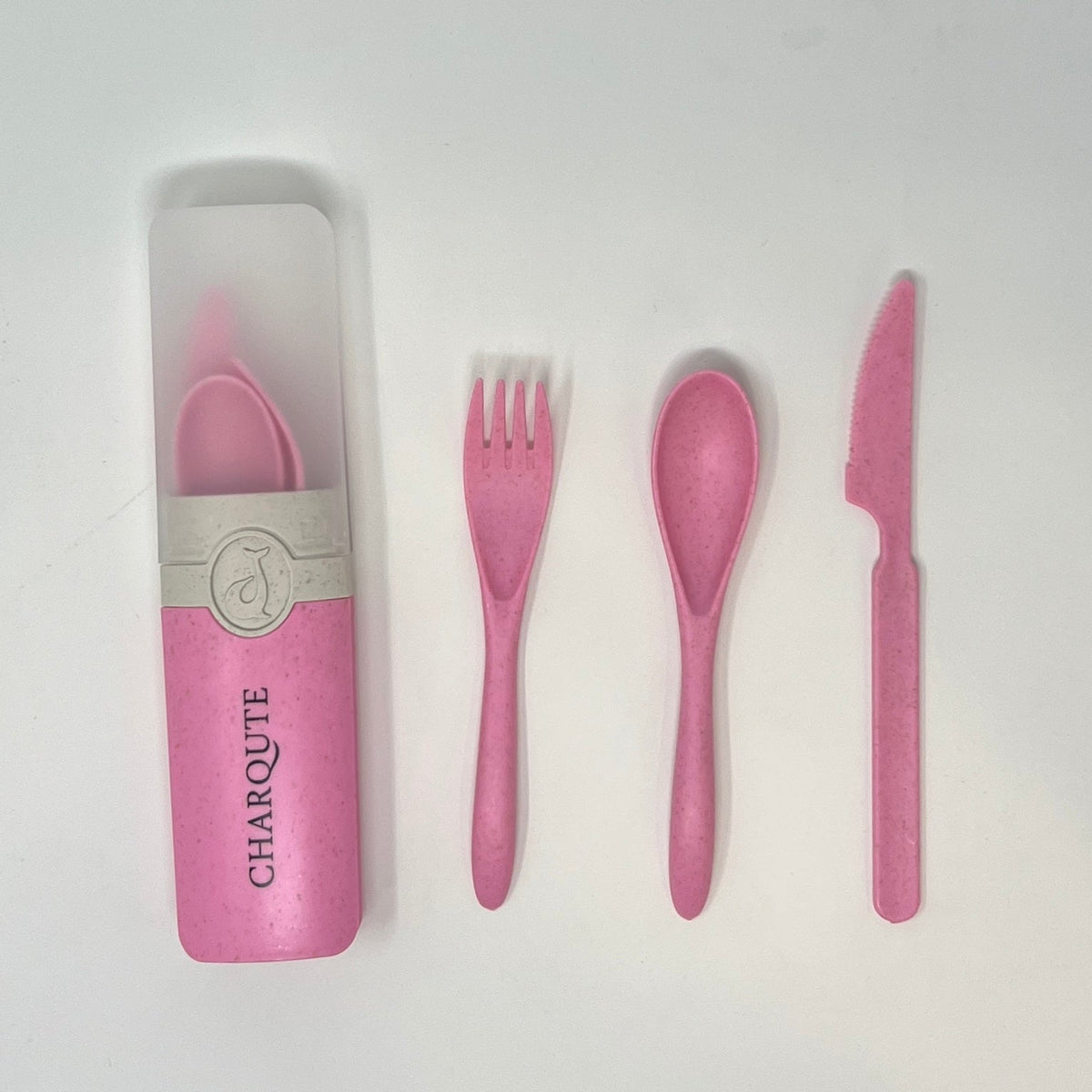 Charqute Beige Reusable Cutlery Set - Eco-Friendly Biodegradable Fork Spoon Knife in Case