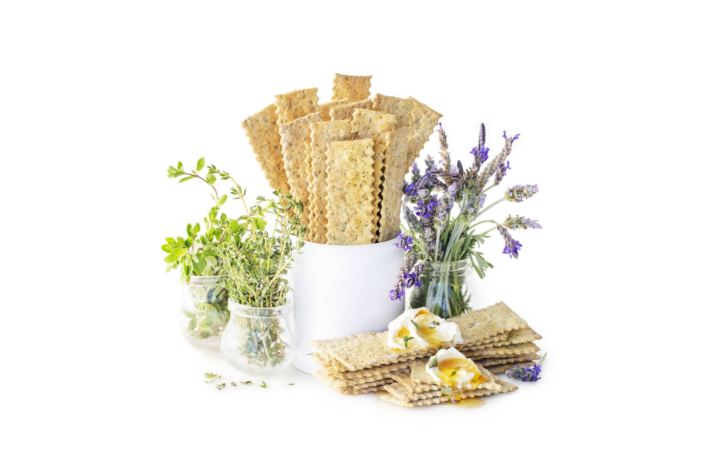 Herbs de Provence Flatbread Crackers Styled with Lavender and Fresh Herbs - Artisan Charcuterie Board Cracker